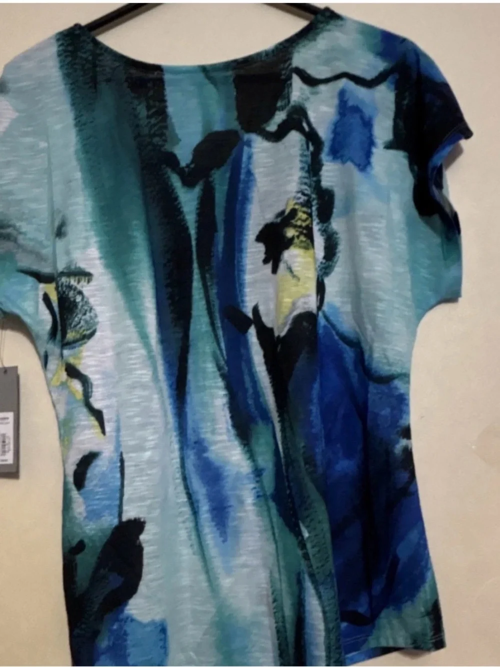 Apt. 9 Women's Teal and Blue Abstract Short Sleeve Top - Picture 4 of 5